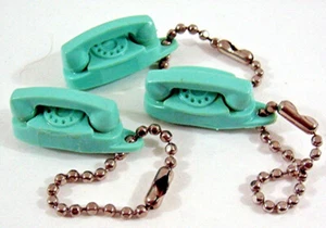 1959 Bell System 3 Blue Princess Rotary Phone Advertising Keychain Charms Old - Picture 1 of 1