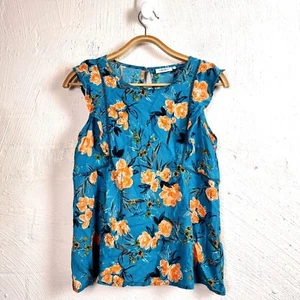 JEANSWEST Womens Top Size 10 Blue/Orange Floral Sleeveless Round Neck - Picture 1 of 11