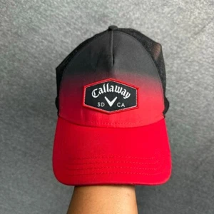 Callaway Hat Cap Golf One Size Mens Adjustable Snap Logo Mesh Back Red/Black - Picture 1 of 4