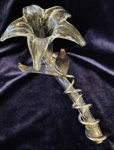 Vintage AMARYLLIS LILY Reclining VASE Oneida Centerpiece Glass Silverplate Metal - Picture 1 of 10