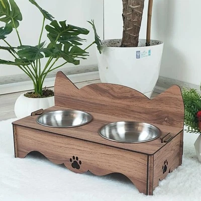 JUNGENGEL Erhöhter Katzenfutternapf mit 2 Näpfen – Holz Futterstation Futternapf Tiernapf