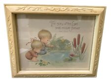 Vintage 1985 Homco framed art. Children by a pond. Bible verse scripture Psalms