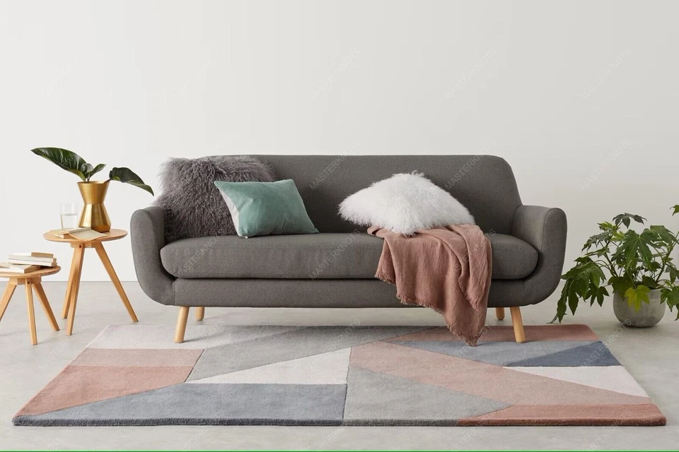 Mechón a Mano Lana Alfombras Rosa Geométrico Hippie Indio Alfombra 2.4x3m - Imagen 1 de 1