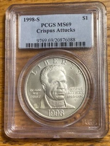 1998-S Crispus Attucks Black Patriots $1 Silver Commem PCGS MS-69-w Free Ship - Picture 1 of 4