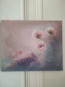 Josette FOURNIER Olio Su Tela "Natura Morta Con Anemoni E Uva" - Picture 1 of 20