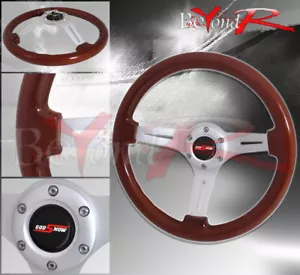 350mm Light Wood Grain Chrome Center 6-Bolt Hole Steering Wheel Godsnow Button - Picture 1 of 1