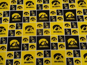 UNIVERSITY of IOWA " HAWKEYES " BRAND NEW SQUARE DESIGN 1/2 YARD 100% COTTON - Picture 1 of 5