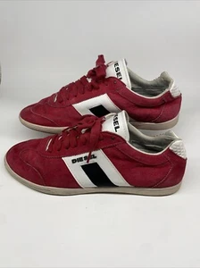 DEISEL Men's Red Leather VINTAGE LOUNGE Shoes Size 10 Metal Logo - Picture 1 of 7