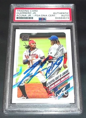 PSA DNA Autograph Vladimir Guerrero Jr Auto Ronald Acuna Jr Auto 2021 Topps #61 - Image 1 of 4