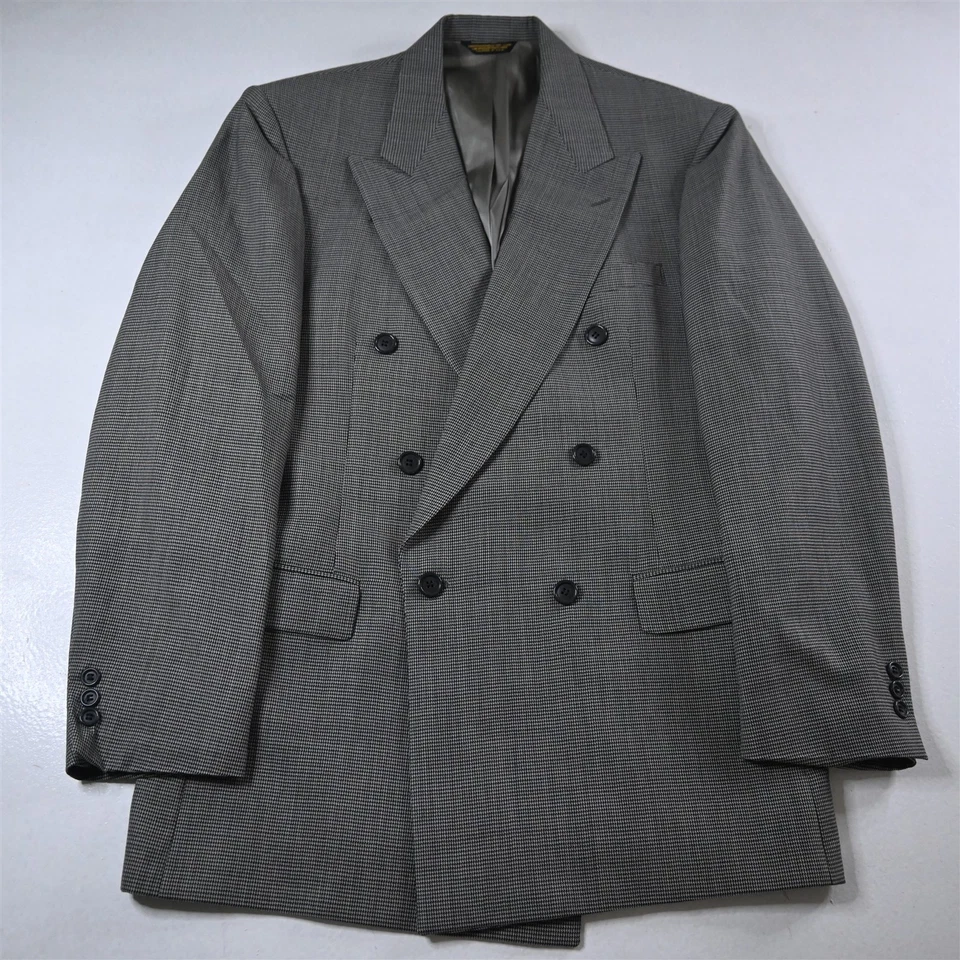 Chaqueta Blazer Abrigo Deportivo De Colección Hecha en EE. UU. Doble Pecho 42R Gris Pata de Gallo Foto 1 de 4