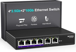 10Gbe Ethernet Switch Unmanaged with 2 X 10Gb RJ45 Ports ➕ 4 X 2.5Gb Base-T Port - Picture 1 of 12