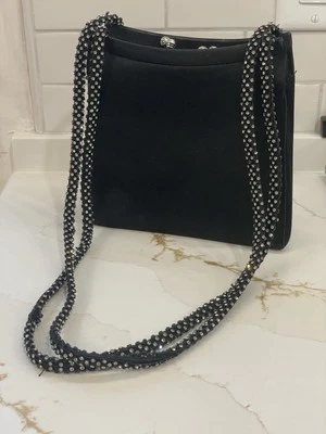 De Colección Judith Leiber Negro Satén Bolso Estrás Noche Cartera Bonwit Teller Elegante Foto 1 de 4