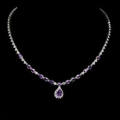 Collar de plata de ley 925 pera amatista 9x7 mm piedras preciosas naturales joyería 17 pulgadas Foto 1 de 4