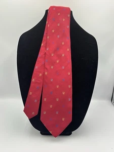 Carolina Herrera Men’s Silk Necktie Red With Multicolored Mini Logo - Picture 1 of 6
