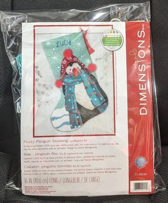 Dimensions FUZZY PENGUIN Christmas 16" Stocking Needlepoint Kit #71-09160 DIY - Image 1 of 4