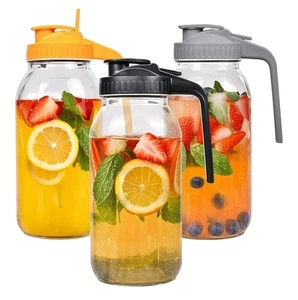 3 Pack 64 Oz Wide Mouth Mason Jar Pitchers with Airtight Lids – Leak-Proof Glass - Picture 1 of 8