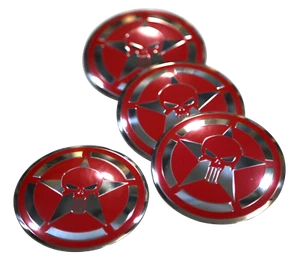4x Punisher Shield Wheel Hub Center Cap Sticker Decal 2.20" (RED) - Picture 1 of 7