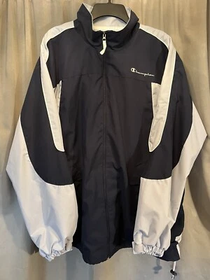 Винтажный 90-х чемпион ветровка синий серебряный полный молнии пальто размер XL - Изображение 1 из 4