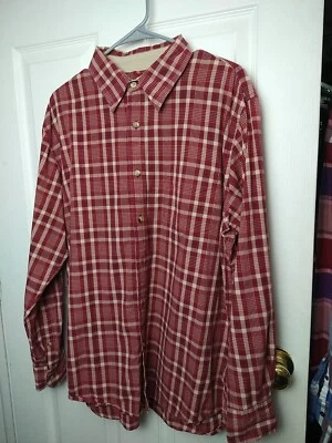 Dockers Men L Shirt Red Blue Creme Plaid collared  Long Sleeve Button dress  - Image 1 of 4