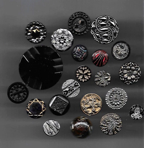 21 Antique Silver + Gold Luster Black Glass Buttons Colors too Red Cover