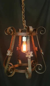 Reclaimed Hand Crafted Wrought Iron Pendant Light 18 1/2" x 22" GA530 - Picture 1 of 7