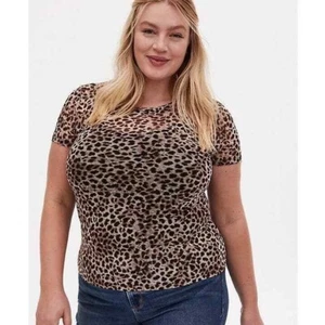 Torrid Leopard Sheer Mesh Crew Neck Shirt Stretch Size 1 Maximalist Animal Print - Picture 1 of 9