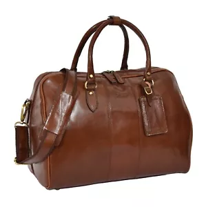 Real Leather Holdall Travel Weekend Overnight Duffle Medium Size Cabin Bag Tan - Picture 1 of 8