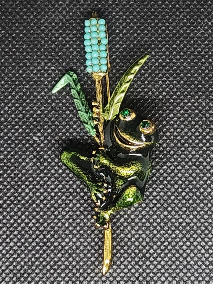 Prendedor/broche de solapa turquesa y estrás de rana esmalte verde  Foto 1 de 3