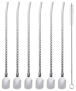6+1pcs Spoon Straws Reusable Stainless Steel Drinking Spoon Straws with Brush - Picture 1 of 9