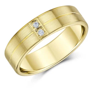6mm 9ct Yellow Gold Diamond Wedding Ring Matt Finish Heavy Weight Court Shaped - Picture 1 of 4