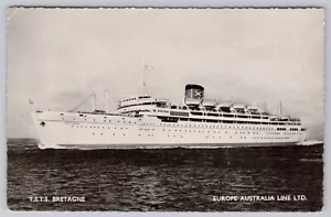 1950s T.S. Bretagne Ocean Liner, Europe Australia Line, Steamship UNP Postcard - Picture 1 of 4