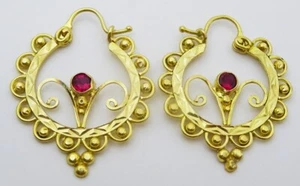 Vintage 18 karat Gold and Ruby Half hoop Earrings - Picture 1 of 5