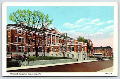 VINTAGE OLD OUTDOOR ANTIQUE POSTCARD HOSPITAL BUILDING LANCASTER PENNSYLVANIA - Image 1 of 2
