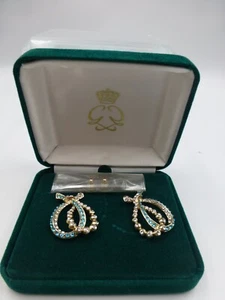 Clarion-Pell Princesa Grace Kelly Imitación Diamante y Topacio Azul?? Pendientes perforados - Imagen 1 de 5