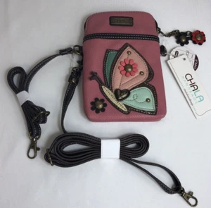 Chala Geldbörse mit Reißverschluss Etui Umhängetasche Armband Schmetterling rosa #827 NEU - Bild 1 von 11