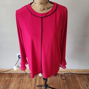 Anne Klein Women Red Black Contrast Long Sleeve Scoop Neck Blouse NWT Size Large - Picture 1 of 8