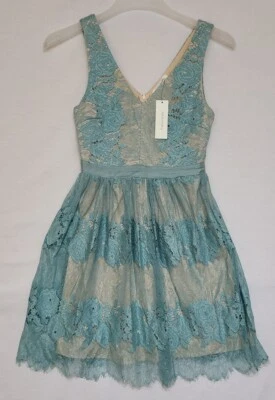 Francesca's Teal Lace Overlay Sleeveless Skater Dress Eyelash Hem Size XS (Q3) - Image 1 of 4