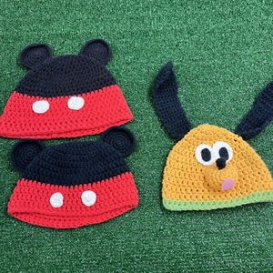 Mickey Mouse & Pluto Handmade Crochet Beanie Hats Lot of 3 Each Size Different - Picture 1 of 10