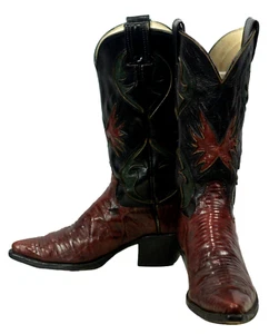 Olathe Burgundy Lizard Cowboy Western Boots Inlay Black Green Flowers Womens 6.5 - Picture 1 of 13