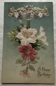 A Happy Birthday With Pink Flowers. Postcard (P2) - Picture 1 of 2