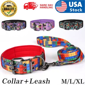 USA Heavy Duty Dog Collar Flower pattern Dog Collar Adjustable Padded LARGE DOG  - Picture 1 of 35