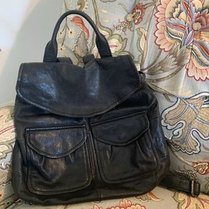 FOSSIL Genuine Leather Long Live Vintage 1954 Black Backpack - Picture 1 of 14