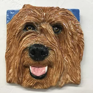 Goldendoodle Dog Portrait 3D Tile Ceramic handmade sculpture SondraAlexander Art - Picture 1 of 4