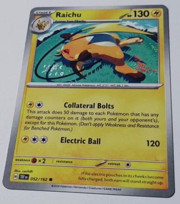 Raichu SV05: Temporal Forces Pokemon #052/162 - Ships Same Day - Image 1 of 2