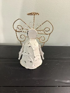 Rustic White And Gold Metal Angel 7” X 5” - Picture 1 of 7