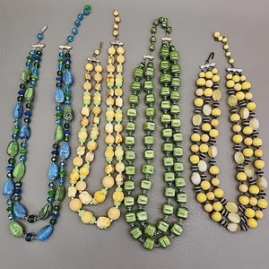 Vintage Beaded Necklace Lot of 4 Green Yellow Blue Hong Kong - Bild 1 von 13