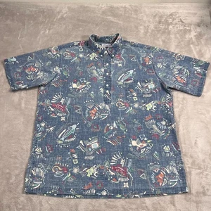 Reyn Spooner Shirt Mens 2XL Blue Funky Popover Short Sleeve Faded Distressed - Picture 1 of 12