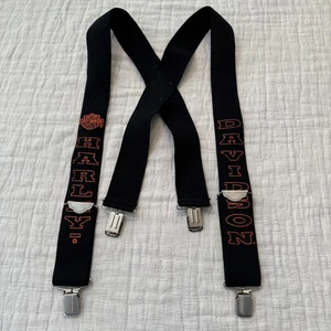 90’s Harley Davidson Suspenders Black Orange Leather Script Logo Cross Back VNTG - Bild 1 von 6