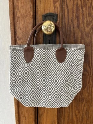 Annie Selke's Fresh American Leather Handle Woven Tote Handbag Purse  - Image 1 of 4