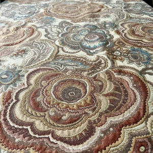 Vtg Jacquard Tapestry Upholstery Fabric Jacobean Floral Teal & Earth-tones 2 Yds - Picture 1 of 9
